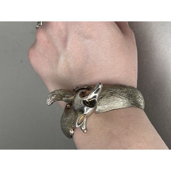 Vintage CASTLECLIFF Silver Plated Platinum FOX Clamper Cuff Bracelet - Picture 5 of 6